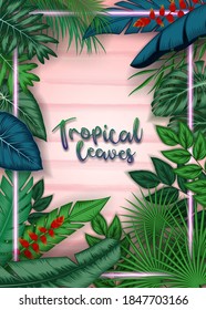 Exotic pattern with tropical leaves on a black background.