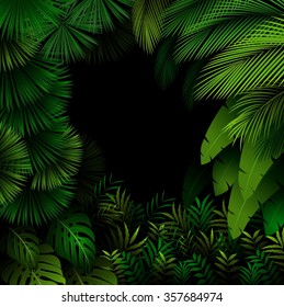 Exotic pattern with tropical leaves on a black background.vector