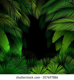 Exotic pattern with tropical leaves on a black background.vector