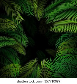 Exotic pattern with tropical leaves on a black background.vector