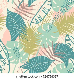 exotic pattern with tropical plants. Vector hand draw background.