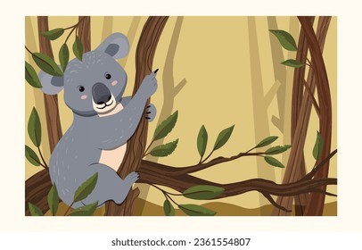 mascotas exóticas con fondo de ilustración de koala. Bosque Cartoon koala