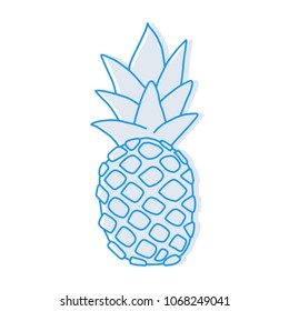 Exotic pineapple fruit. Blue icon. Hand drawn illustration vector.