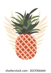 Exotic pineapple fruit in pastel pink and green colors isolated on white background. Print for poster, T-shirts, decorative pillows. Vector.