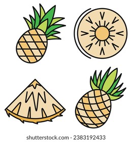 Exotic pineapple icons set. Outline set of exotic pineapple vector icons thin line color flat on white