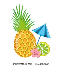 exotic pineapple and lemon with open umbrella