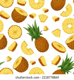 Exotic pineapple pattern. Seamless print of organic fruit, tropical botanical plant repeated background for fabric wrapping paper textile. Vector texture. Raw delicious tasty snack
