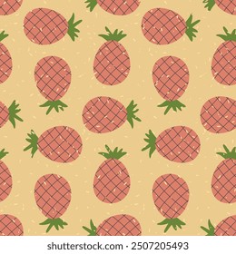 Exotic pineapples fruits vector seamless pattern. Perfect art background for banner, card, textile, fabric, paper, sale. Hand drawn illustration.


