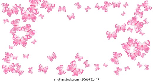 Exotic pink butterflies isolated vector illustration. Spring funny moths. Fancy butterflies isolated fantasy background. Tender wings insects patten. Nature beings.