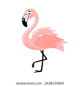 Exotische rosa Flamingos Vögel. Flamingo mit Rosenfedern stehen auf einem Bein. Rosa Gefieder Flam Vogel Cartoon Vektor-Illustration