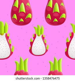 Exotic pitaya pattern. Cartoon illustration of exotic pitaya vector pattern for web design
