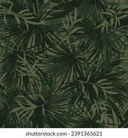 Exotic plam leaf seamless woodcut style, Seamless vector texture. For fashion prints. Printing in hand-drawn style on background color