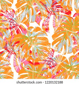 Exotic Plants. Seamless Pattern with Australian Jungle. Retro Colorful Texture for Fabric, Wallpaper, Linen. Vector Tropical Pattern.