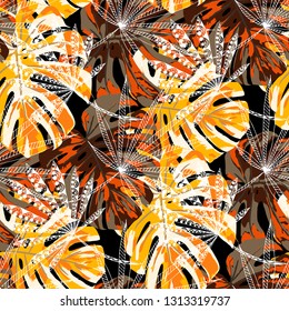 Exotic Plants. Seamless Pattern with Australian Rainforest. Vintage Colorful Texture for Fabric, Wallpaper, Textile. Vector Tropical Pattern.