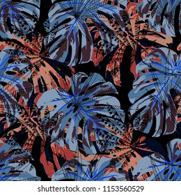 Exotic Plants. Seamless Pattern with Brasilian Jungle. Trendy Colorful Texture for Paper, Swimwear, Cloth. Vector Tropical Pattern.