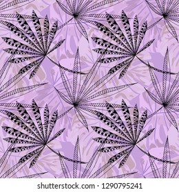 Exotic Plants. Seamless Pattern with Brasilian Jungle. Trendy Colorful Texture for Dress, Swimwear, Cloth. Vector Tropical Pattern.