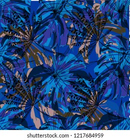 Exotic Plants. Seamless Pattern with Indonesian Rainforest. Vintage Colorful Texture for Print, Textile, Underwear. Vector Tropical Pattern.