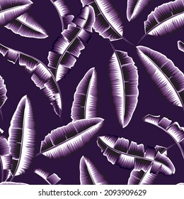 exotic purple banana leaves seamless tropical pattern plants in monochromatic color style on pastel background. fashionable print texture. vector design. Summer themed design. nature wallpaper
