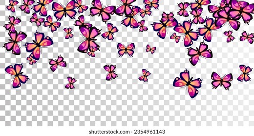 Exotic purple butterflies cartoon vector background. Spring colorful moths. Wild butterflies cartoon fantasy illustration. Tender wings insects graphic design. Nature beings.