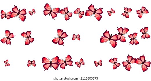 Exotic red butterflies abstract vector illustration. Spring pretty moths. Detailed butterflies abstract baby wallpaper. Gentle wings insects graphic design. Tropical creatures.