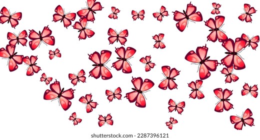 Exotic red butterflies abstract vector wallpaper. Spring colorful insects. Detailed butterflies abstract kids background. Tender wings moths graphic design. Fragile creatures.