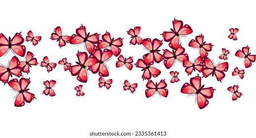 Exotic red butterflies cartoon vector wallpaper. Summer pretty insects. Simple butterflies cartoon kids background. Sensitive wings moths patten. Tropical beings.