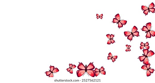 Exotic red butterflies cartoon vector illustration. Summer ornate insects. Decorative butterflies cartoon children background. Tender wings moths patten. Nature creatures.