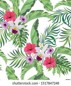 Exotic ropical background.Seamless botanical print for textile, print, fabric.