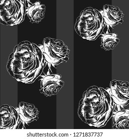 Exotic rose flowers on a black background. Vector Illustration 2019