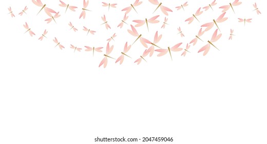 Exotic rosy pink dragonfly flat vector background. Summer pretty damselflies. Decorative dragonfly flat dreamy illustration. Gentle wings insects patten. Nature creatures