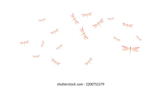 Exotic rosy pink dragonfly flat vector wallpaper. Spring ornate insects. Decorative dragonfly flat baby illustration. Tender wings damselflies patten. Tropical creatures