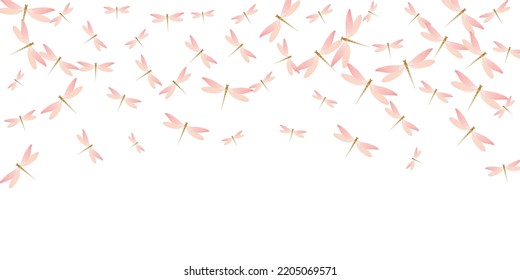 Ilustración vectorial plana de la libélula rosa rosada exótica. Pequeños insectos primaverales. Niños planos decorativos de libélula. Las alas de la licitación se autoinflan el diseño gráfico. Criaturas de la naturaleza
