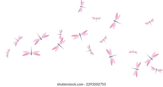 Exotic rosy pink dragonfly flat vector illustration. Spring colorful insects. Wild dragonfly flat girly background. Gentle wings damselflies graphic design. Fragile creatures