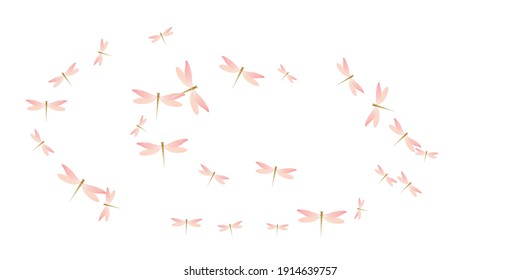 Exotic rosy pink dragonfly isolated vector illustration. Summer vivid damselflies. Simple dragonfly isolated fantasy wallpaper. Tender wings insects patten. Garden creatures