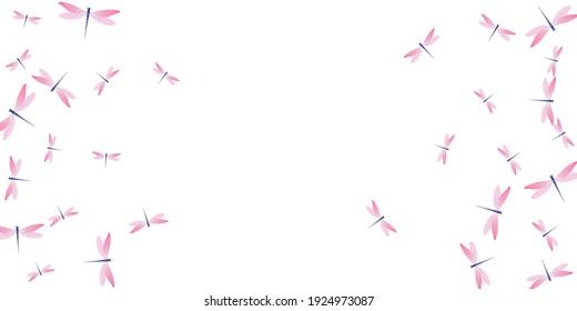 Exotic rosy pink dragonfly isolated vector March 8th wallpaper. Summer funny insects. Simple dragonfly isolated Women's Day background. Tender wings damselflies patten. Tropical creatures