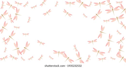 Exotic rosy pink dragonfly isolated vector wallpaper. Spring pretty damselflies. Decorative dragonfly isolated baby background. Delicate wings insects graphic design. Tropical creatures