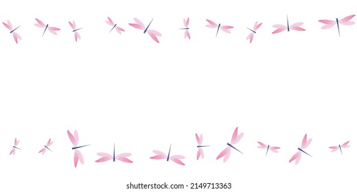 Exotic rosy pink dragonfly isolated vector background. Summer colorful insects. Decorative dragonfly isolated kids wallpaper. Tender wings damselflies patten. Nature beings