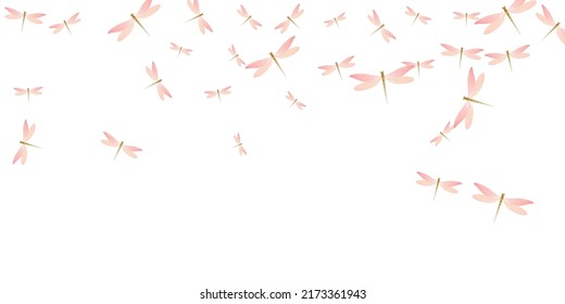 Exotic rosy pink dragonfly isolated vector illustration. Spring cute damselflies. Wild dragonfly isolated girly wallpaper. Tender wings insects patten. Fragile beings