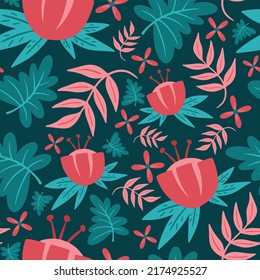 Exotic seamless floral pattern design - trendy flowers and leaves illustration vector eps 10 