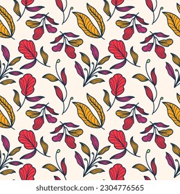 Patrón exótico de flores sin foco con estilo vintage. Motivo floral dibujado a mano para la moda, papel tapiz, papel envuelto, fondo, tela, textiles, ropa y diseño de tarjetas