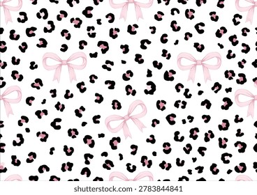 exotic seamless leopard bow African coquette  ribbon pattern repeating hand drawn seamless  inspirational cute quote slogan typography. Vector illustration design for fashion, tee, t shirt, print, poster, graphic, background.Coquette bows 