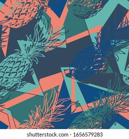 Exotic seamless modern pattern with pineapples. 