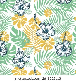  Exotic seamless pattern in African, Indian, Asian style for fabric, cover, wallpaper. Summer collection. Vector. tropical background pattern in summer botanical vibes, grunge texture effects 