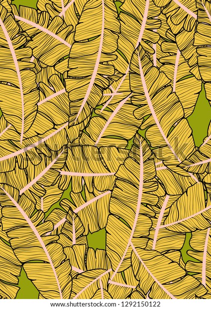 Exotic Seamless Pattern Banana Leaves Sand Stock Vector Royalty Free 1292150122