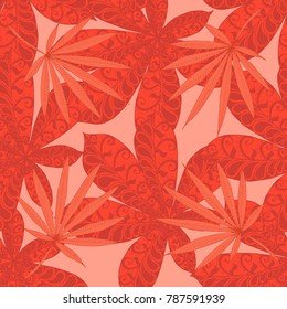 Exotic Seamless Pattern With Big Palm Leaves in Black and White. Hand Drawn Rainforest Texture In Zentangle Style. Ornate Seamless Background for Print, Interior, Wallpaper, Swimwear.