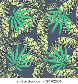 Exotic Seamless Pattern With Big Palm Leaves On White Background. Hand Drawn Jungle Texture In Zentangle Style. Ornate Seamless Background for Print, Interior, Wallpaper, Swimwear. Vector.