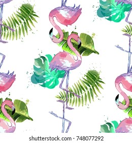 Exotic seamless pattern with flamingo.