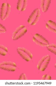 Exotic seamless pattern with golden tropical palm leaves. Hawaiian plants. Botanical background for covers, wallpapers and fabrics.