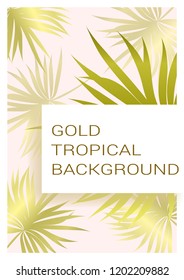 Exotic seamless pattern with golden tropical banana leaves. Hawaiian plants. Botanical background for covers, wallpapers and fabrics.
