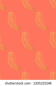 Exotic seamless pattern with golden tropical banana leaves. Hawaiian plants. Botanical background for covers, wallpapers and fabrics.